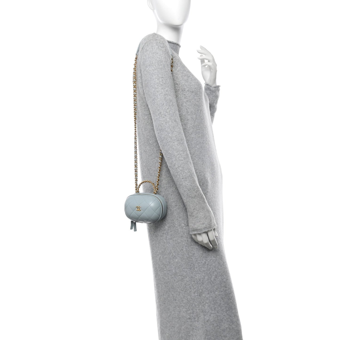 Lambskin Quilted CC Bubble Vanity Case With Chain Light Blue
