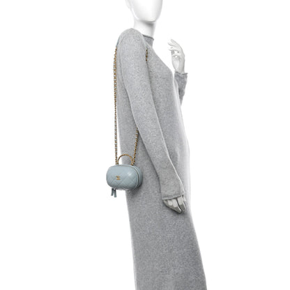 Lambskin Quilted CC Bubble Vanity Case With Chain Light Blue