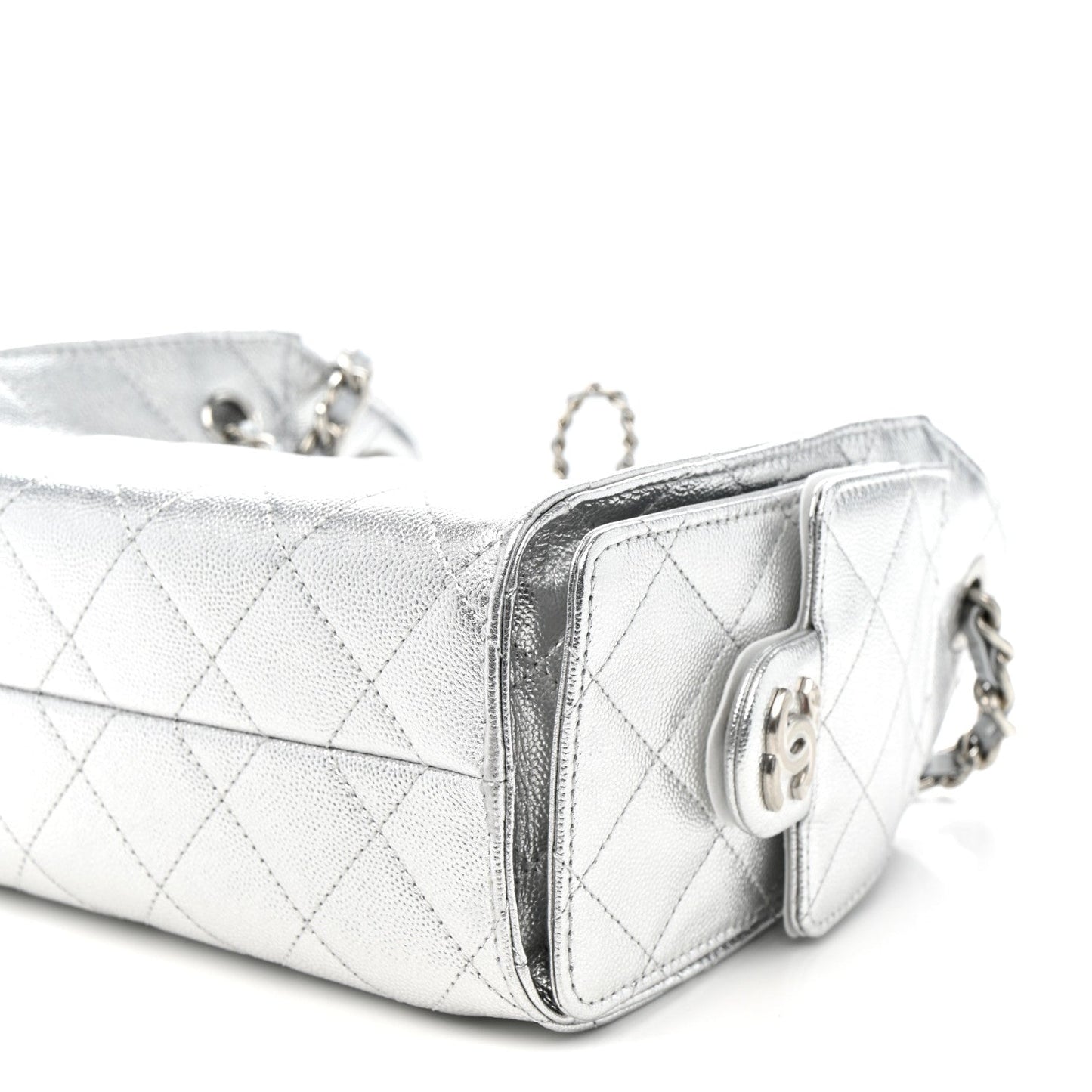 Metallic Caviar Quilted Mini Chanel 25 Handbag Silver