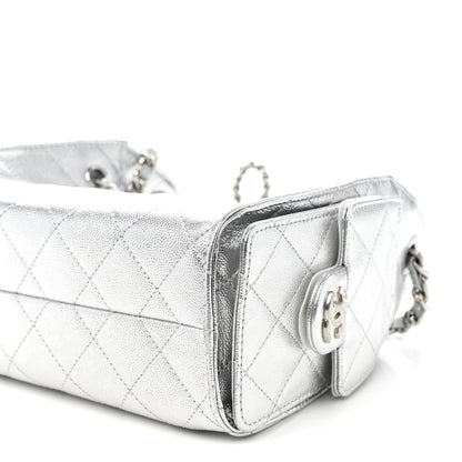 Metallic Caviar Quilted Mini Chanel 25 Handbag Silver