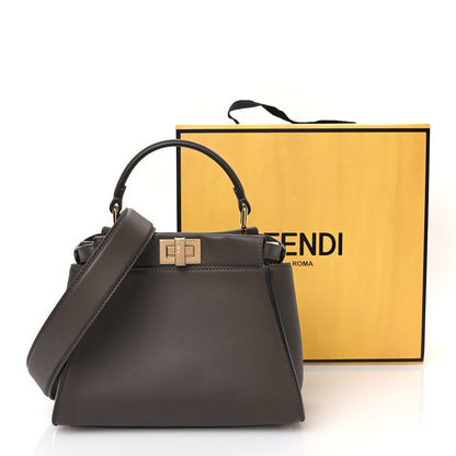 Vitello Seta Suede FF Mini Peekaboo Iconic Satchel Chocolate Sigaro Marrone