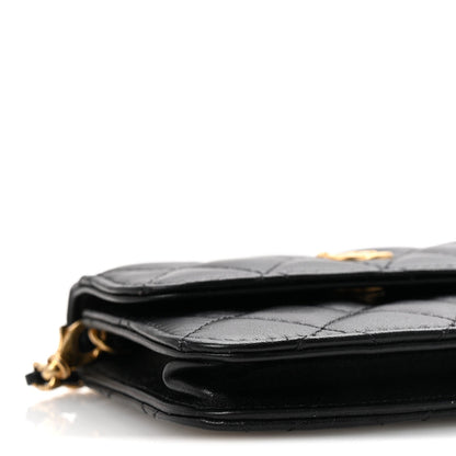 Lambskin Quilted Pearl Crush Flap With Chain Black