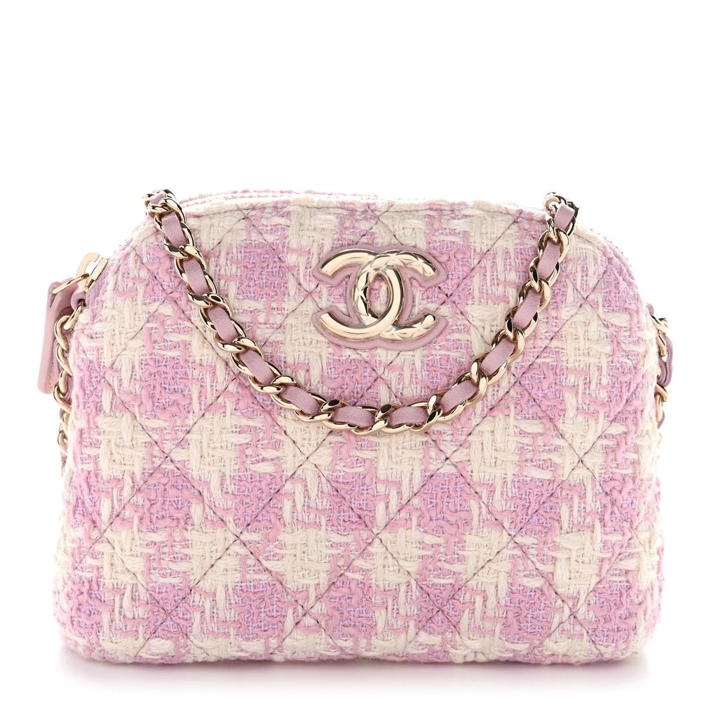 Tweed Quilted Mini Clutch With Chain Pink