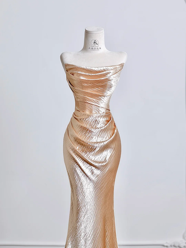 Rose gold strapless, fitted, bodycon, sexy long ball gown R8207
