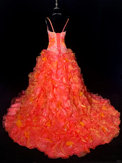 Orange halter-neck fitted long elegant ball gown R8685