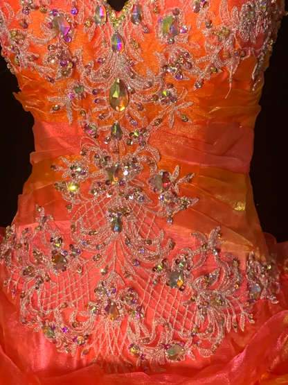 Orange halter-neck fitted long elegant ball gown R8685