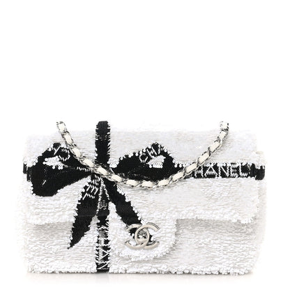 Sequin Ribbon Mini Rectangular Flap White Black