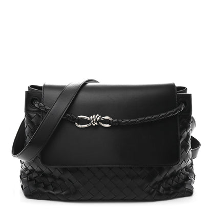 Calfskin Intrecciato Medium Andiamo Messenger Bag Black