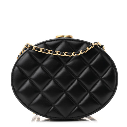 Lambskin Round Clutch With Chain Black