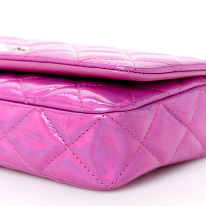 Iridescent Mirror Goatskin Quilted Clutch With Chain Pink