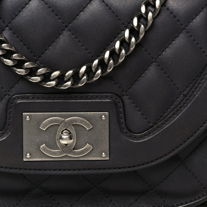 Shiny Goatskin Quilted Small Double Chained Messenger Flap Black
