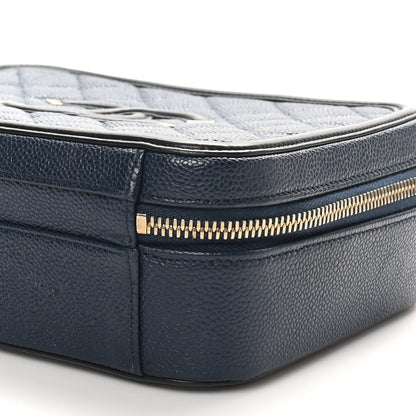 Caviar Quilted Medium CC Filigree Vanity Case Navy Black
