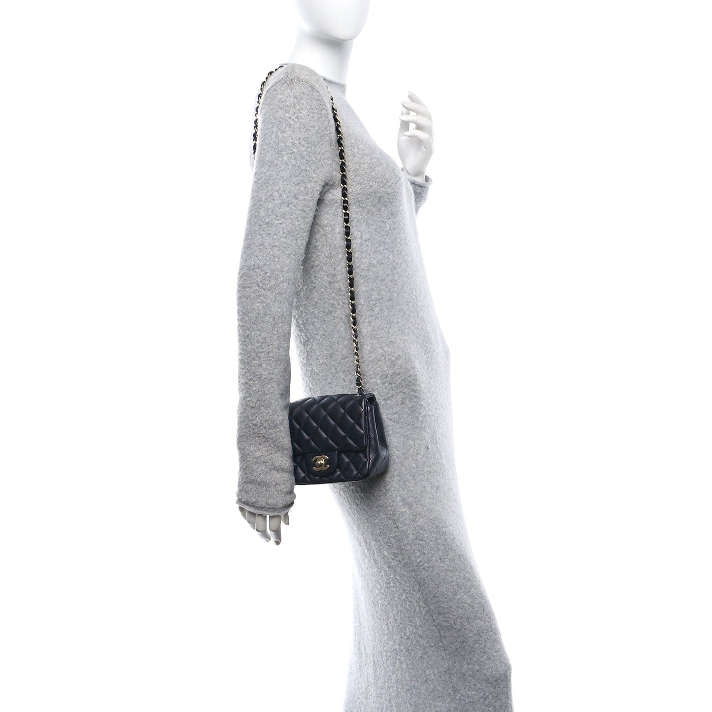 Lambskin Quilted Mini Square Flap Navy