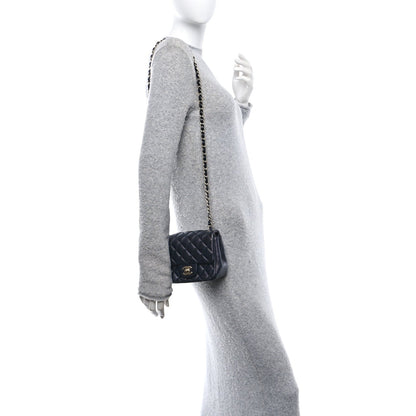 Lambskin Quilted Mini Square Flap Navy