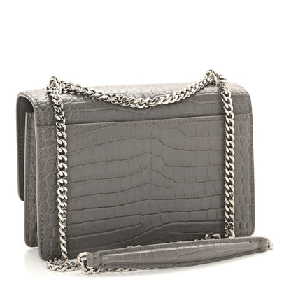 Calfskin Crocodile Embossed Monogram Sunset Chain Wallet Fog