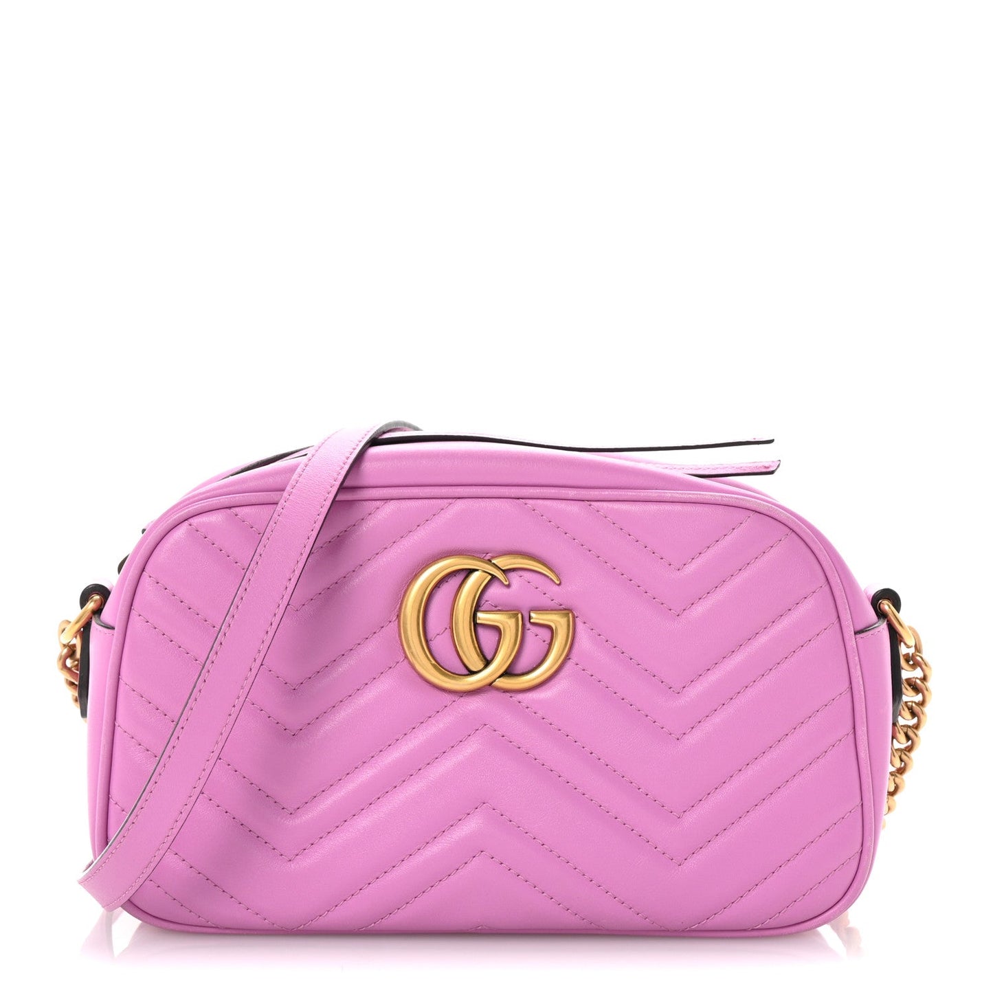 Calfskin Matelasse Small GG Marmont Chain Shoulder Bag Candy Mousse