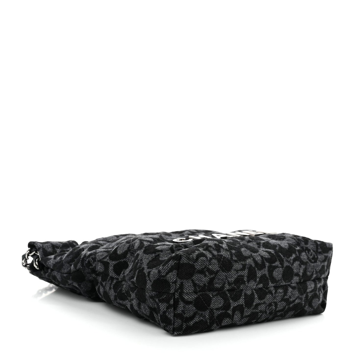 Denim Quilted Floral Print Mini Chanel 22 Black Grey
