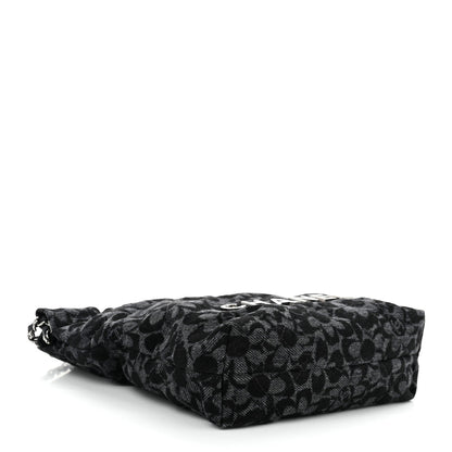 Denim Quilted Floral Print Mini Chanel 22 Black Grey