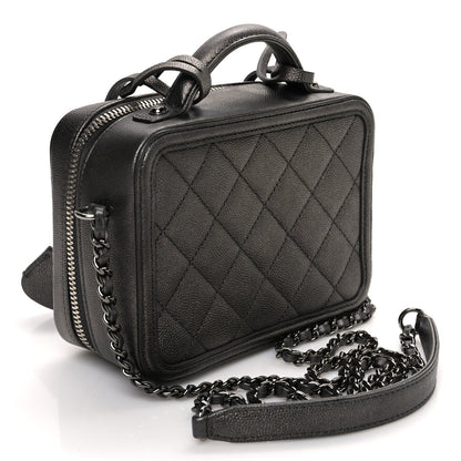 Metallic Caviar Quilted Small CC Filigree Vanity Case Dark Silver