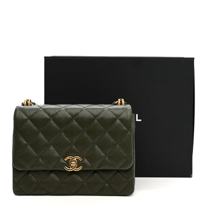 Caviar Quilted Mini Coco First Flap Khaki