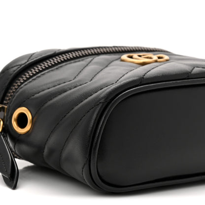 Calfskin Matelasse Chevron Mini GG Marmont Top Handle Bag Black