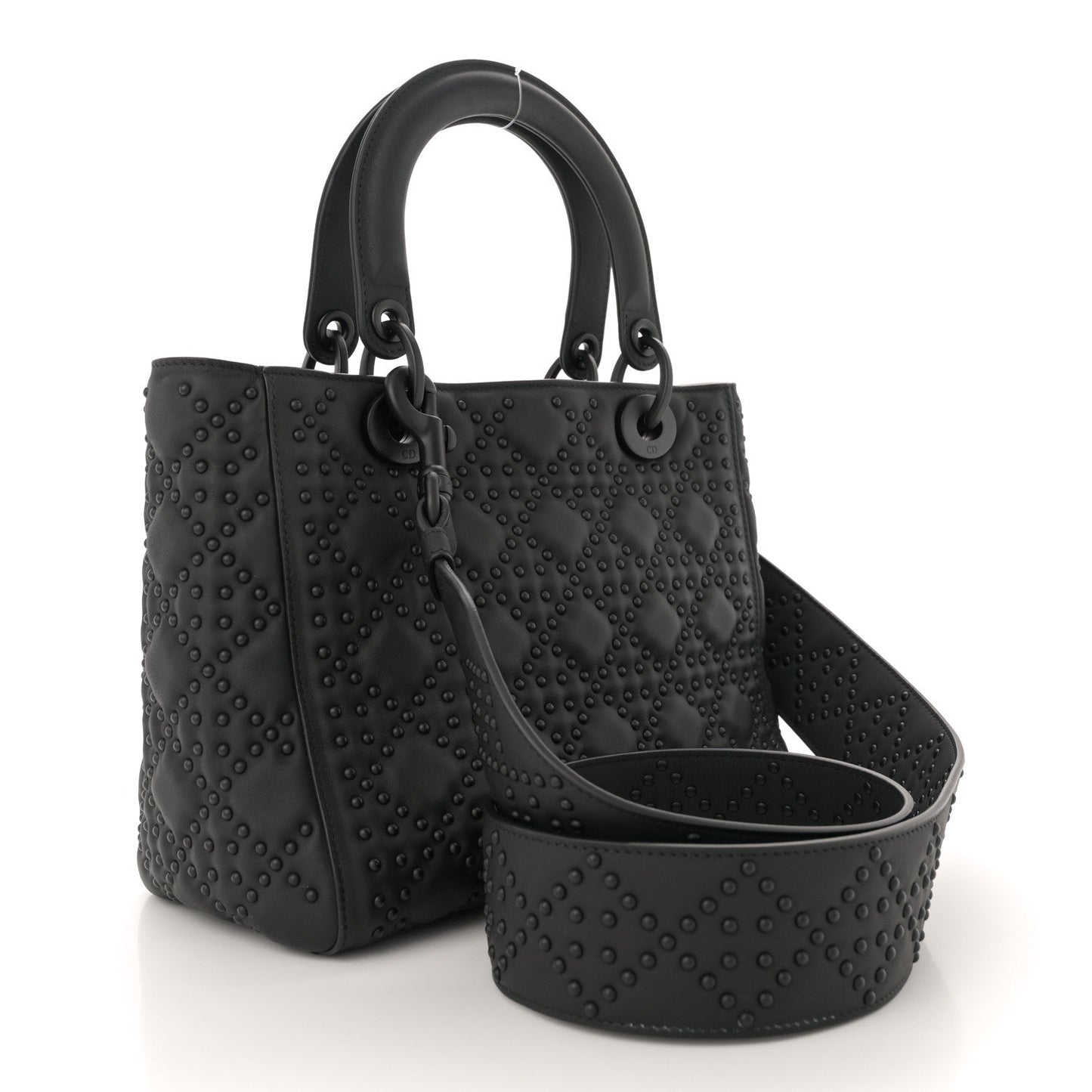 Matte Calfskin Cannage Studded Medium Supple Lady Dior Ultra Black