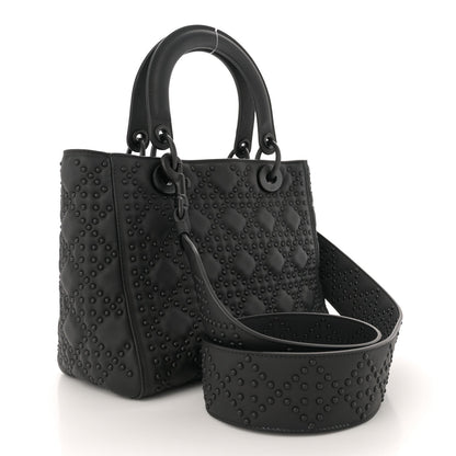Matte Calfskin Cannage Studded Medium Supple Lady Dior Ultra Black