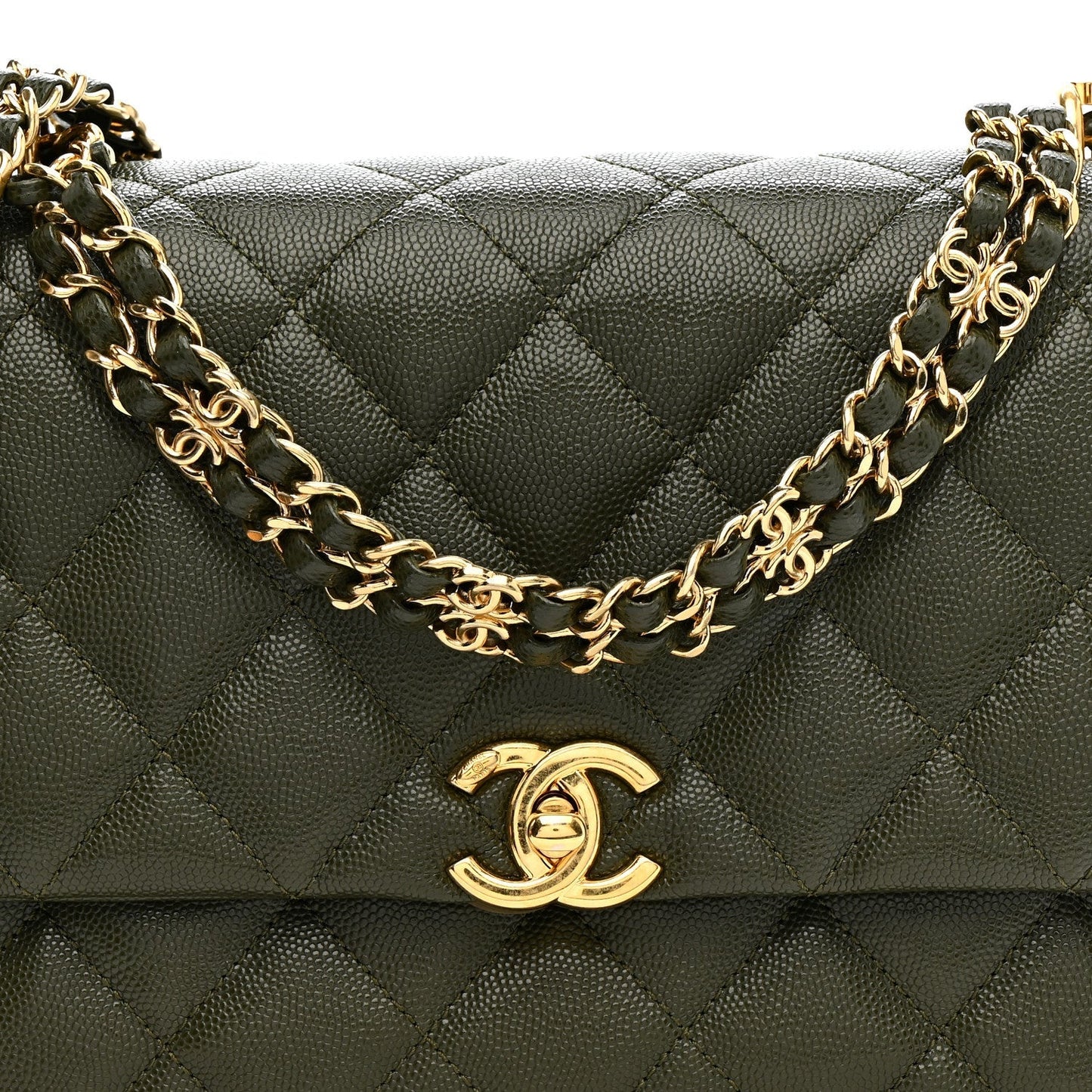 Caviar Quilted Mini Coco First Flap Khaki