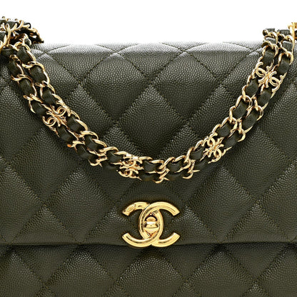 Caviar Quilted Mini Coco First Flap Khaki