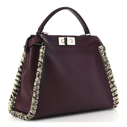 Cuoio Romano Elaphe Selleria Lace Up Bi-Color Medium Peekaboo Iconic Satchel Bordeaux Grigio Polvere Natural