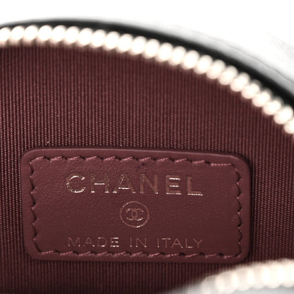 Shiny Goatskin Quilted Chanel 19 Round Clutch With Chain Black