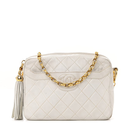 Lambskin Quilted Tassel Camera Case White