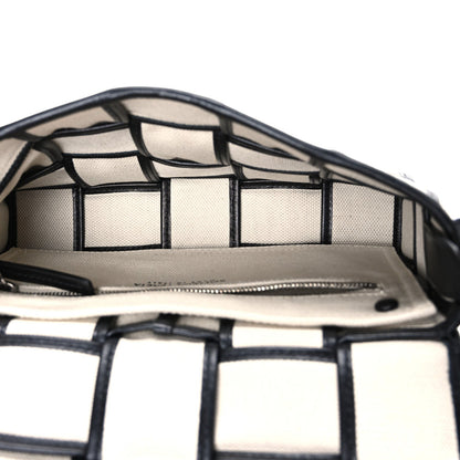 Canvas Intrecciato Padded Cassette Crossbody Bag Natural Black