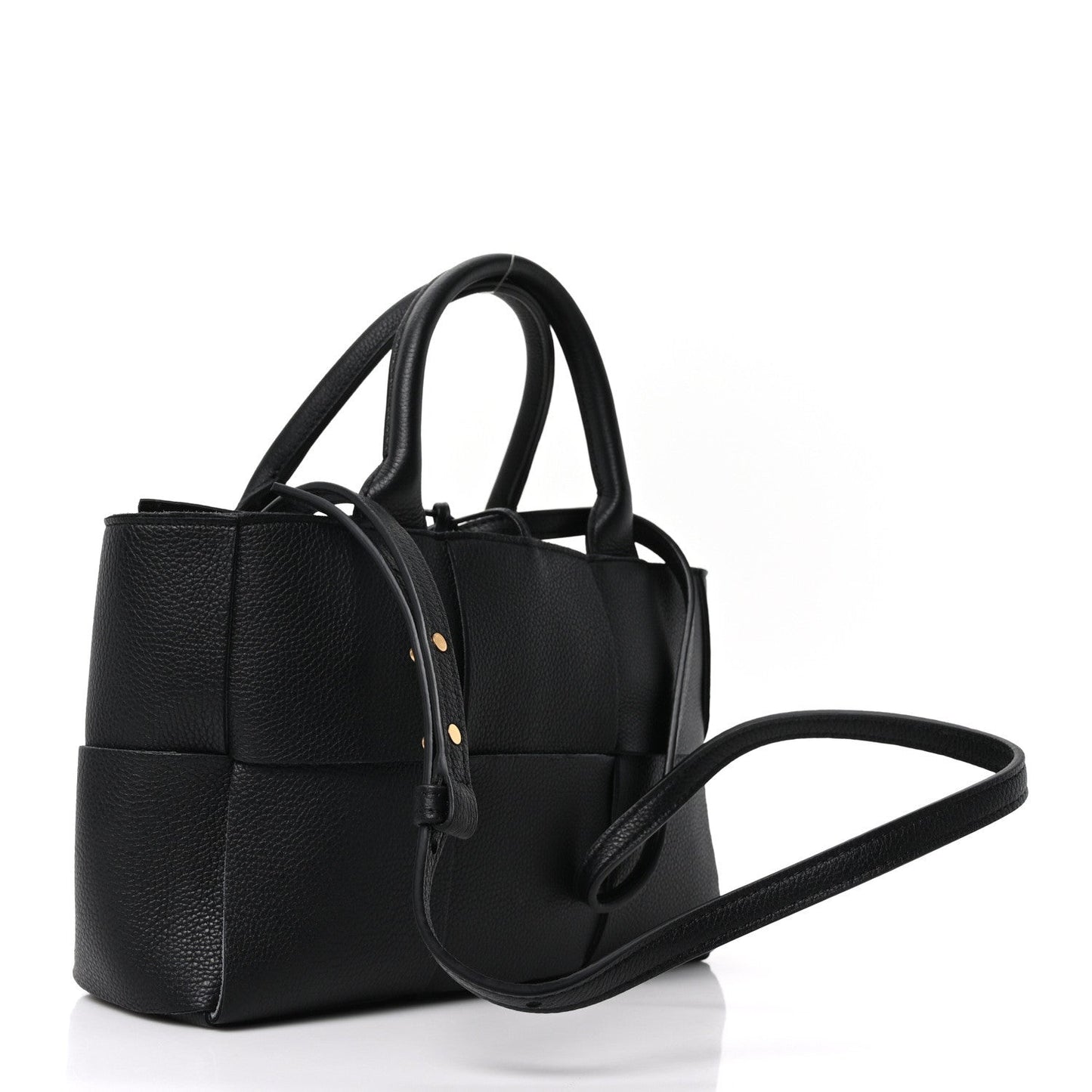 Grained Calfskin Intrecciato Mini Arco Tote Black