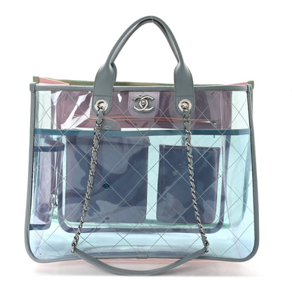 PVC Lambskin Stitched Medium Coco Splash Shopping Bag Blue Green Pink