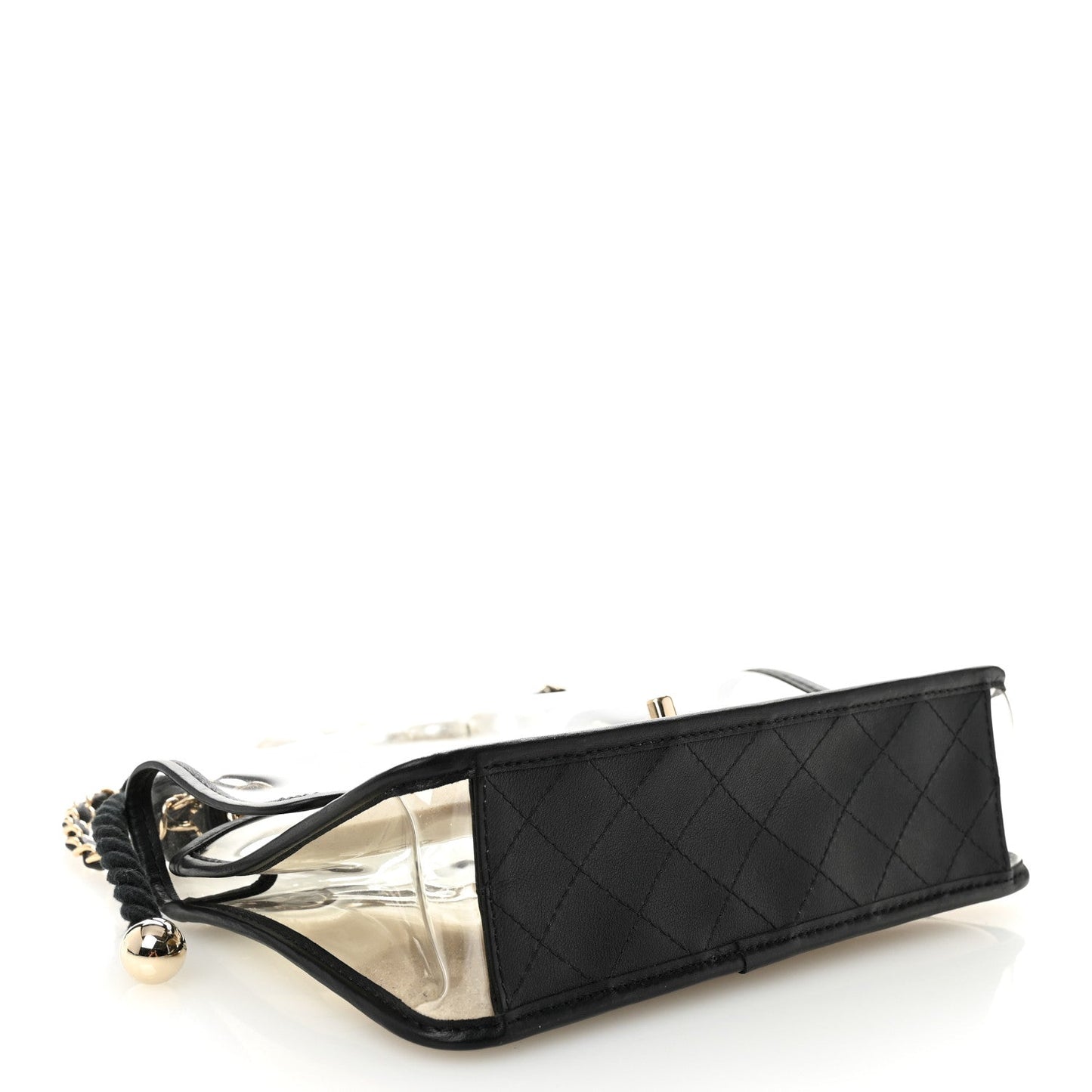 Lambskin PVC Sand By The Sea Flap With Pearl Strap Black