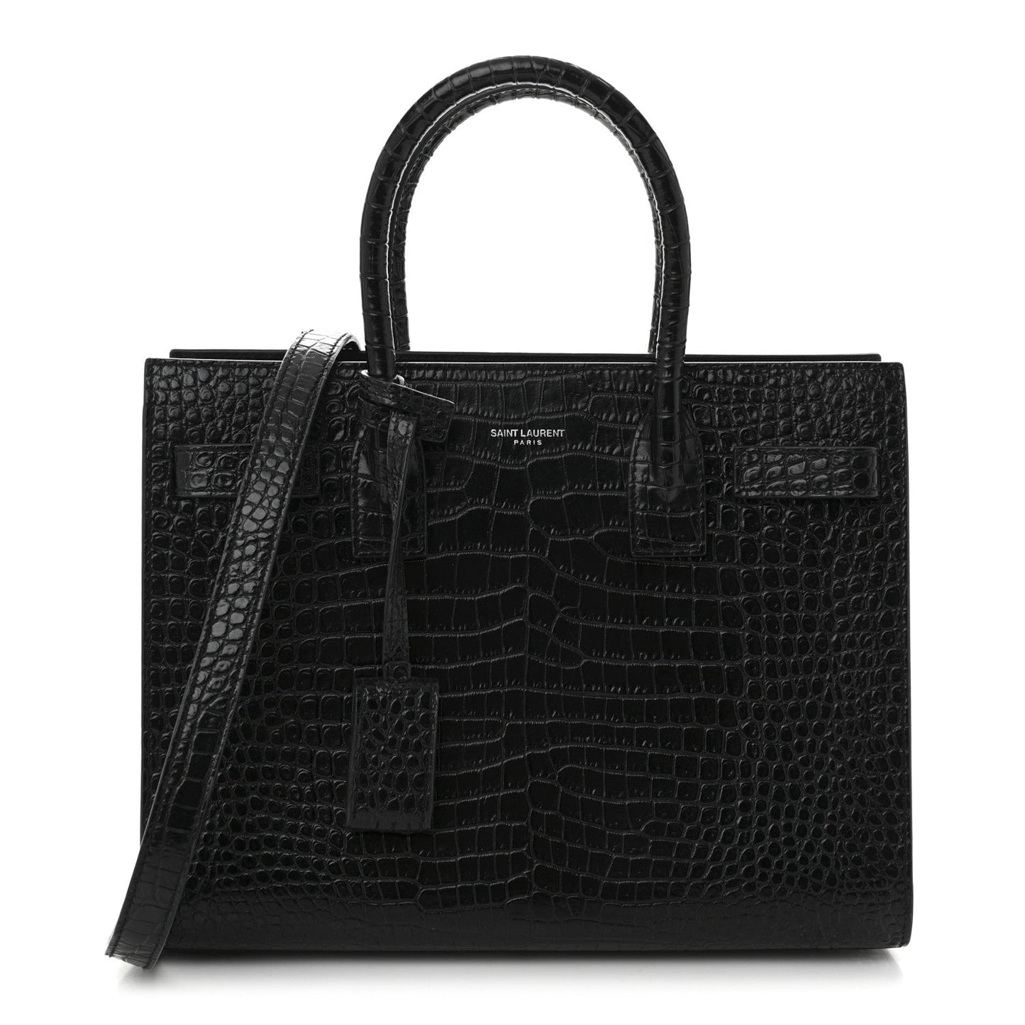 Calfskin Crocodile Embossed Baby Sac De Jour Black
