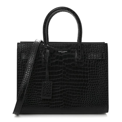Calfskin Crocodile Embossed Baby Sac De Jour Black