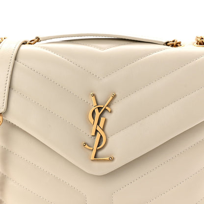 Calfskin Y Quilted Monogram Small Loulou Chain Satchel Crema Soft