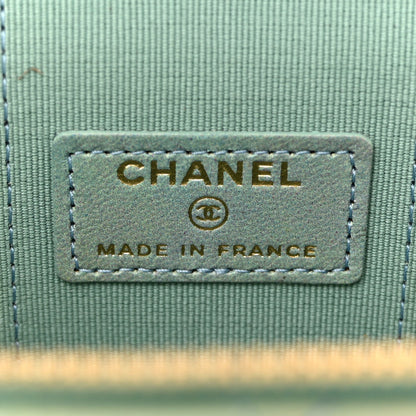 Lambskin Quilted Ombre Top Handle Mini Vanity Case With Chain Blue Green