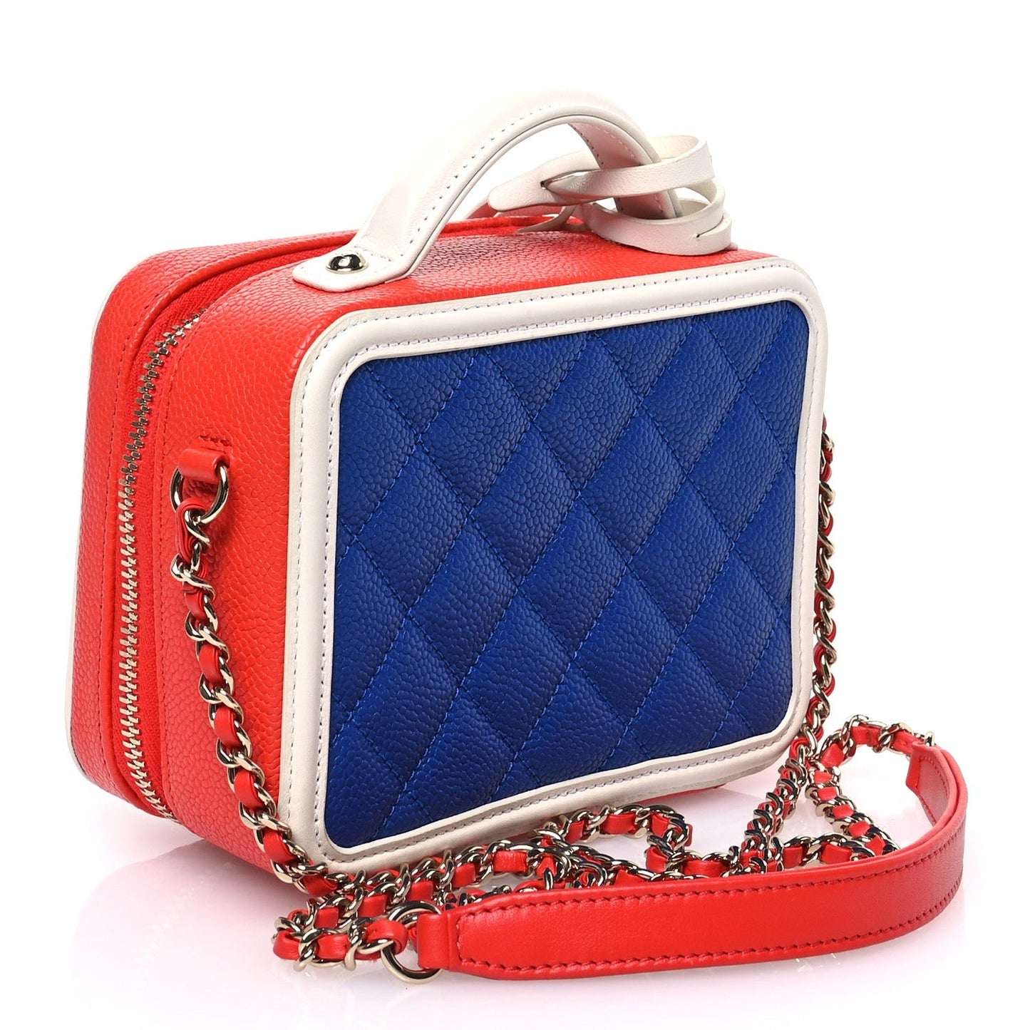 Caviar Quilted Small CC Filigree Vanity Case Blue White Red