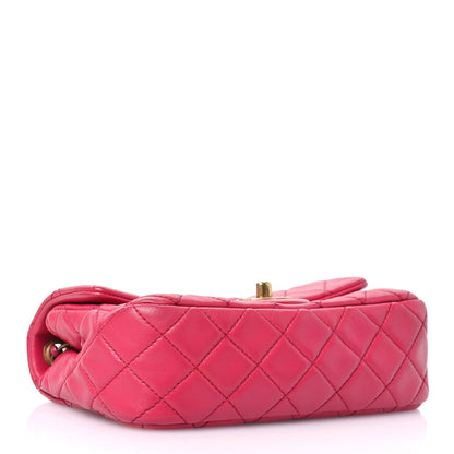 Lambskin Quilted Mini Rectangular Pearl Crush Flap Fuchsia