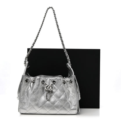 Metallic Caviar Quilted Mini Chanel 25 Handbag Silver