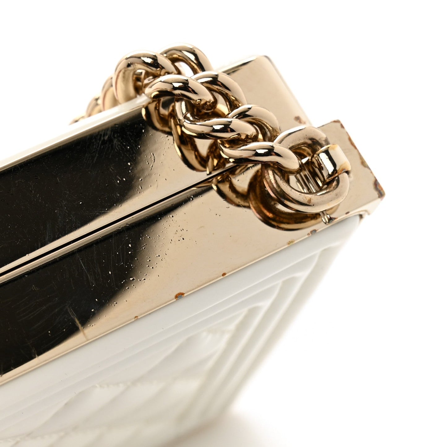 Patent Calfskin Boy Minaudiere White