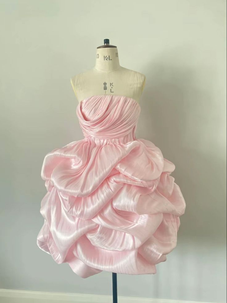 Gorgeous Pink Satin Pleated Homecoming Dress Mini Birthday Dress Strapless Cocktail Dress Y8917