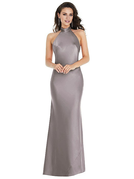 halter neckline off shoulder sleeveless backless and floor length Prom dress