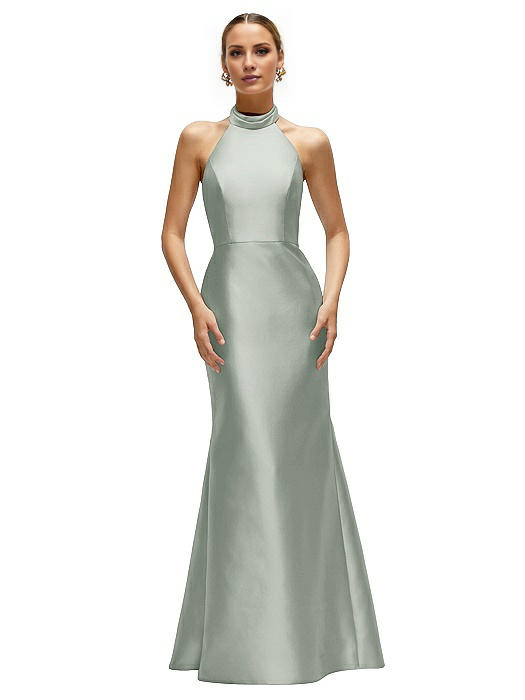 halter neckline off shoulder sleeveless backless and floor length Prom dress