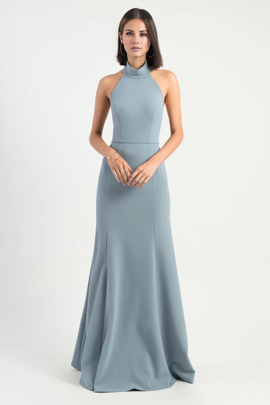 halter neckline off shoulder sleeveless backless and floor length Prom dress