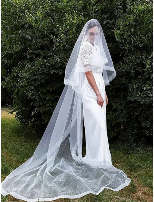 - Single layer contemporary/fashionable wedding dress cathedral veil with tassel chiffon