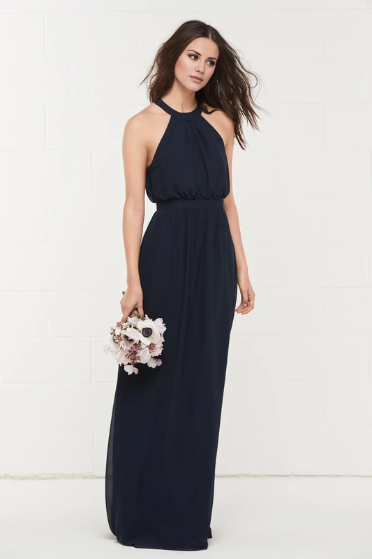 halter neckline off shoulder sleeveless slit and floor length Prom dress